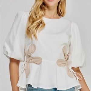 Chic White and Tan Women's Blouse